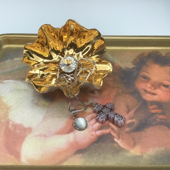 925 Sterling Silver Fancy Chain w 2 Pendants, moonstone and Murano cross - Picture 7 of 12